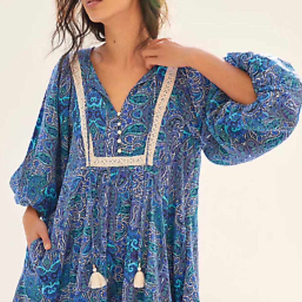 Anthropologie lissa romper playsuit jumpsuit one piece blue paisley